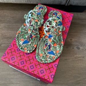 Tory Burch Miller Printed Patent Leather Sandal Orange Something Wild Size 6.5
